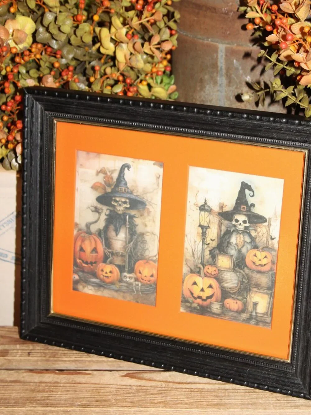 Dark Moody Creepy Skeleton Witches Halloween Table Top or Wall Decor Picture